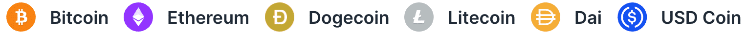 Pay With Bitcoin, Ethereum, Dogecoin, Litecoin, USD Coin, Dai
