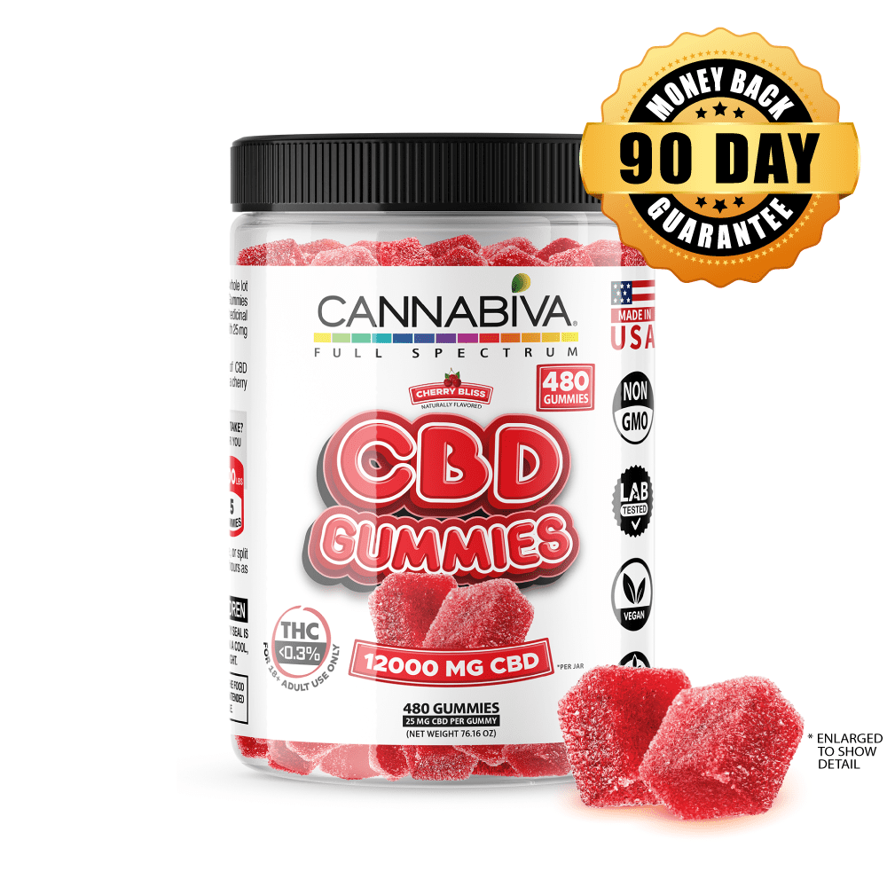 Buy CBD 12000 mg Full Spectrum Hemp Gummies 1-bottle package Buy 1 bottle of Cannabiva 12000 mg Full Spectrum CBD Gummies, featuring 25 mg CBD per gummy with 480 gummies per bottle