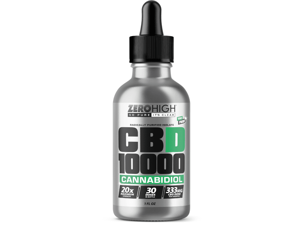 Zero High 10,000 mg CBD Isolate Oil Tincture is third-party lab-tested by ISO-accredited labs.