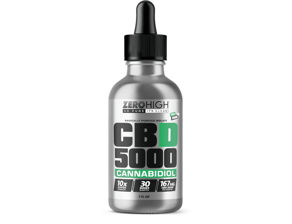 Zero High 5,000 mg CBD Isolate Oil Tincture is third-party lab-tested by ISO-accredited labs.