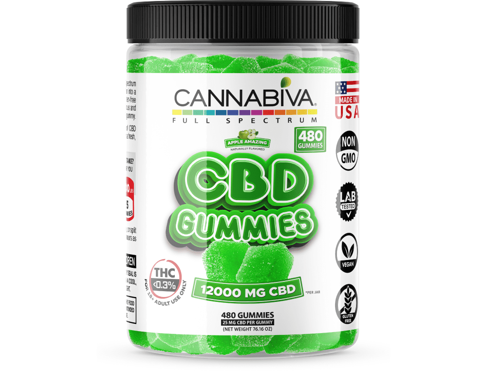 Cannabiva 12,000 mg Full Spectrum CBD Gummies in Apple Amazing flavor are third-party lab-tested by ISO-accredited labs.