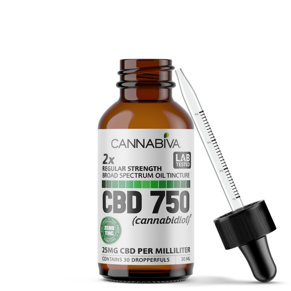 Cannabiva 750MG Broad Spectrum CBD Oil Tincture With Dropper - Regular Strength