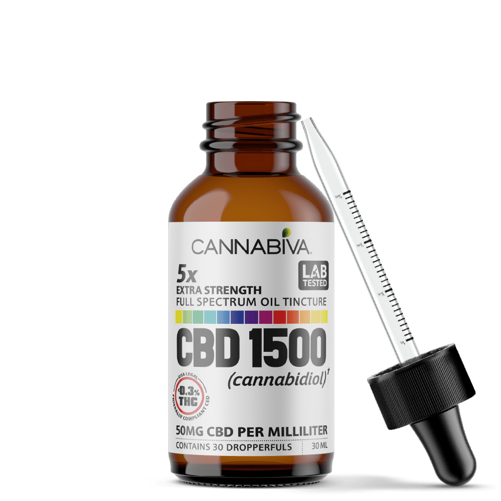 Cannabiva 1500MG Full Spectrum CBD Oil Tincture With Dropper - Extra Strength