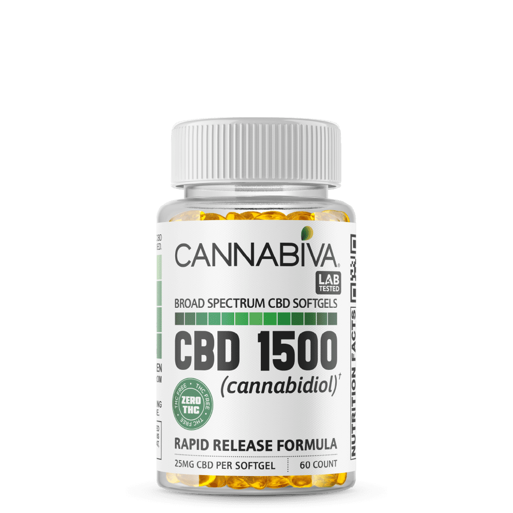 Cannabiva 1500MG Broad Spectrum CBD Oil Softgel Capsule Supplement Pill - Wholesale