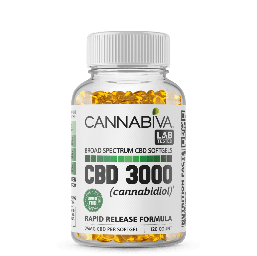 Cannabiva 3000MG Broad Spectrum CBD Oil Softgel Capsule Supplement Pill - Wholesale