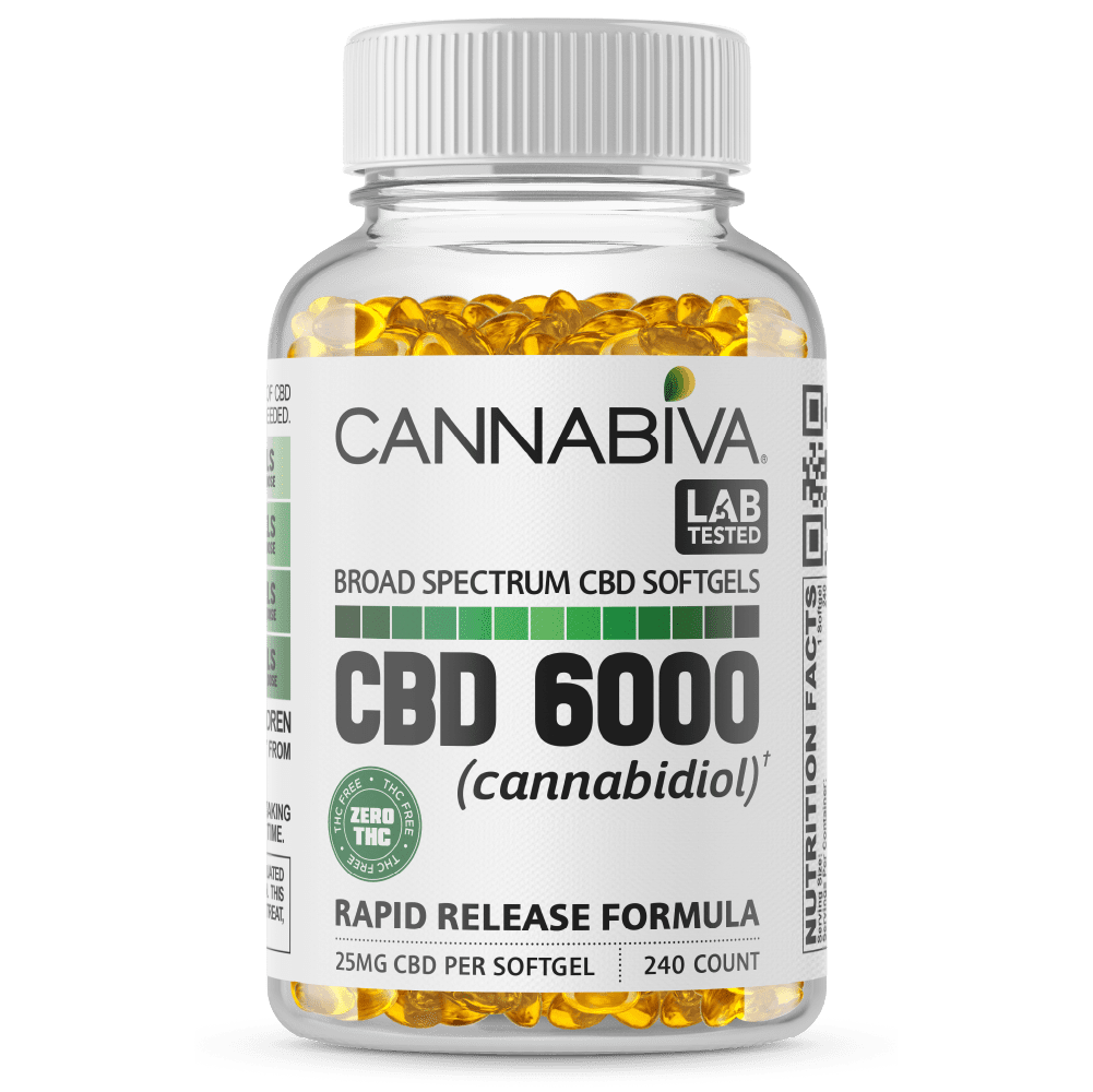 Cannabiva 6000mg Broad Spectrum CBD Oil Softgel Capsule Supplement Pill - Wholesale