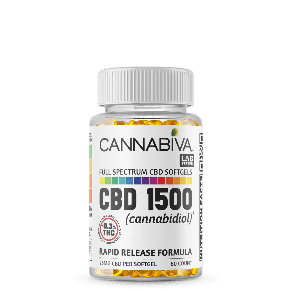Cannabiva 1500MG Full Spectrum CBD Oil Softgel Capsule Supplement Pill - Wholesale