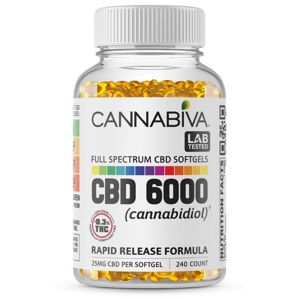 Cannabiva 6000MG Full Spectrum CBD Oil Softgel Capsule Supplement Pill - Wholesale
